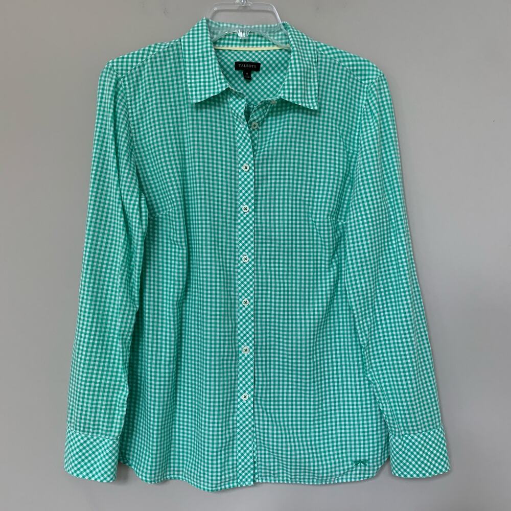Talbots Green and White Gingham Button-Down Shirt